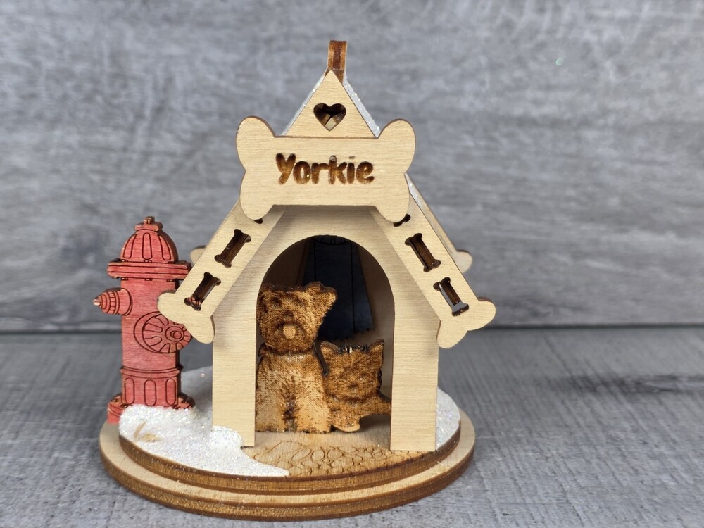 Old World Christmas Ginger Cottages Wooden Christmas Ornament Yorkie Dog g71d
